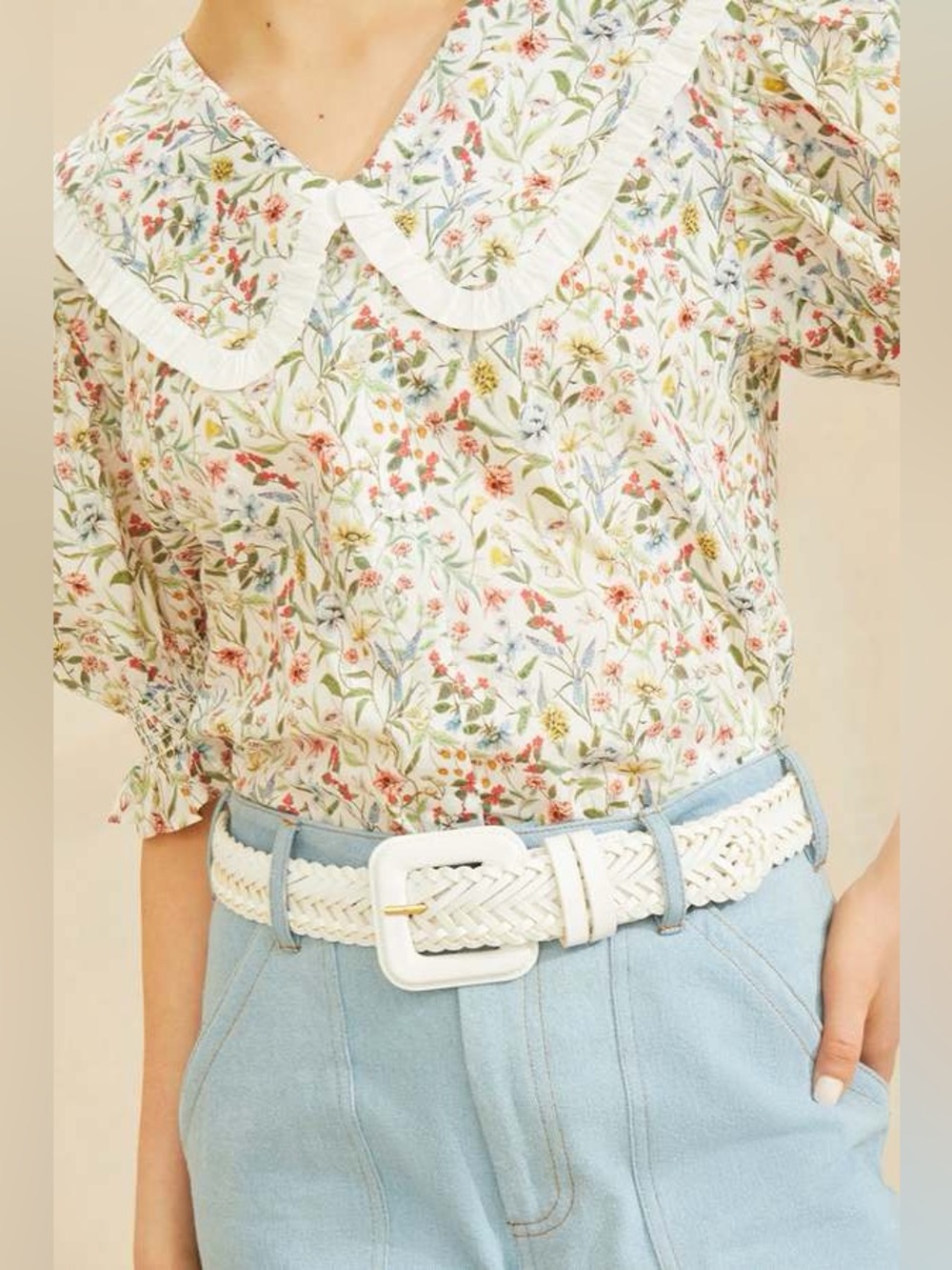 Loeffler Randall Collared Floral Ruffle Blouse Multi Floral Size M NWT